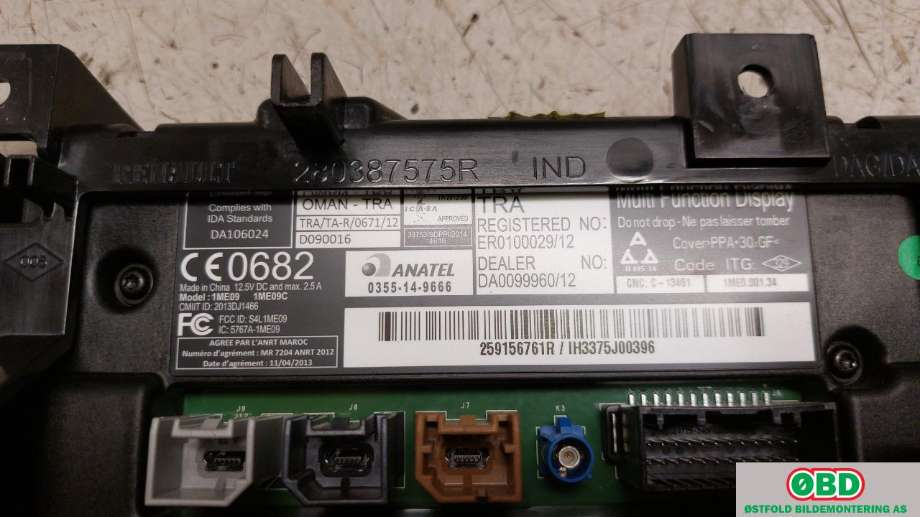 Instrument kjørecomputer til Renault Captur 2013-2020 (Type I)  (RENAULT|259156761R|259150869R)