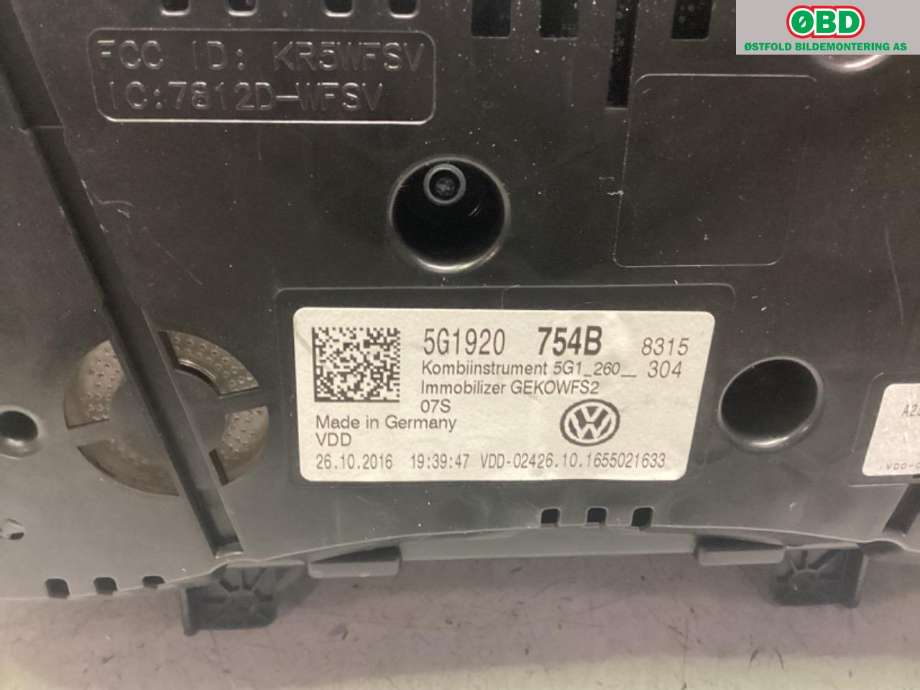 Instrumentpanel til VW e-Golf 2017-2020 (Fase 2)  (VOLKSWAGEN|5G1 920 754 B||5G1920754B)