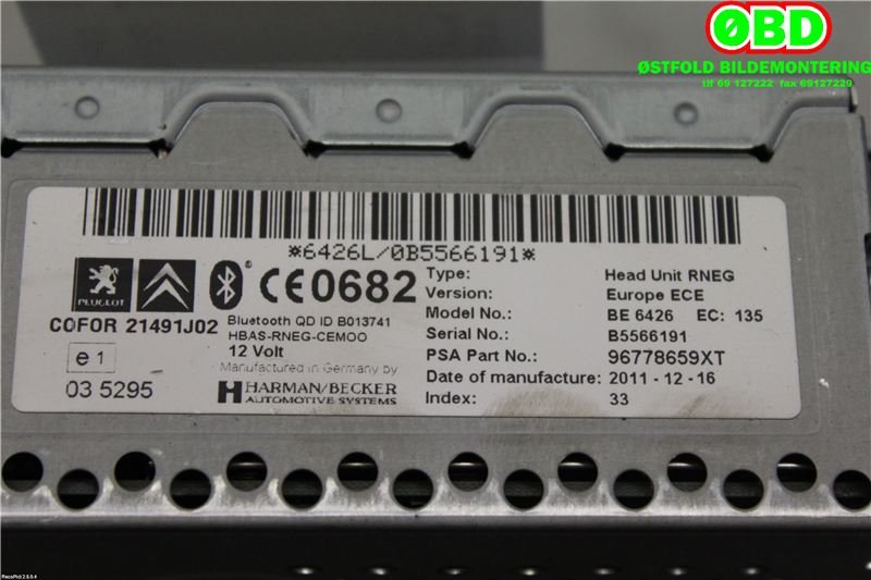 Bilstereo til Peugeot 5008 2010-2017 (Type I) (PEUGEOT|16064748XT|16095886XT|96778659XT)