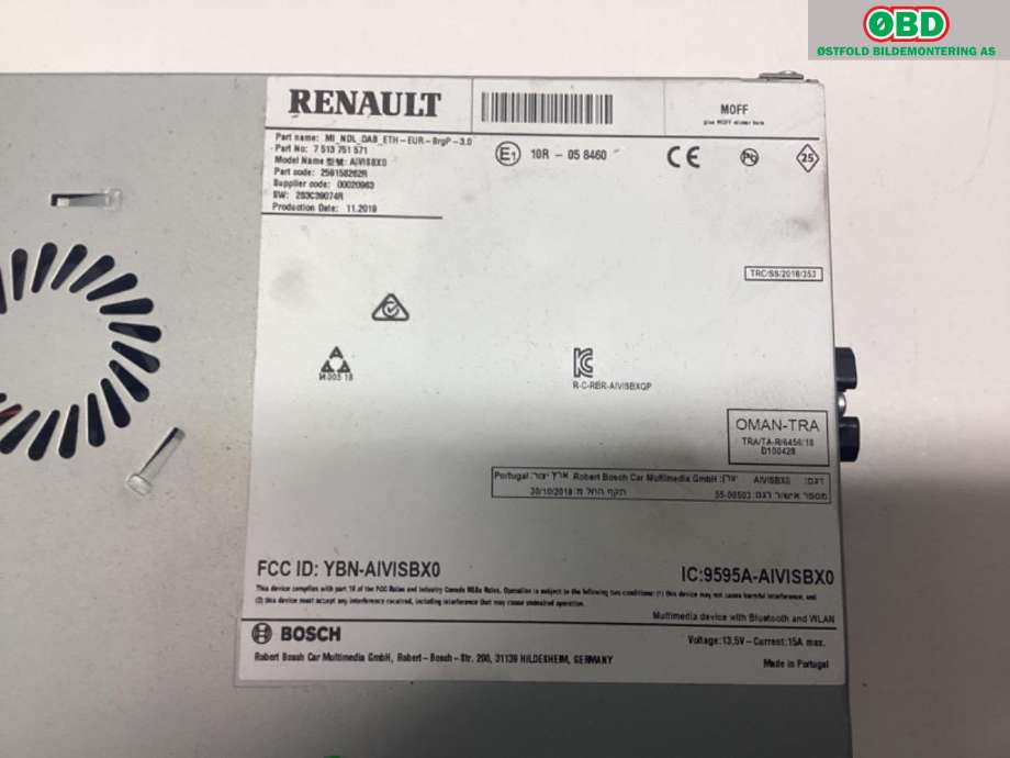 Bilstereo navigasjon til Renault Zoe 2013-2019 (Fase 1)  (RENAULT|259158262R|)