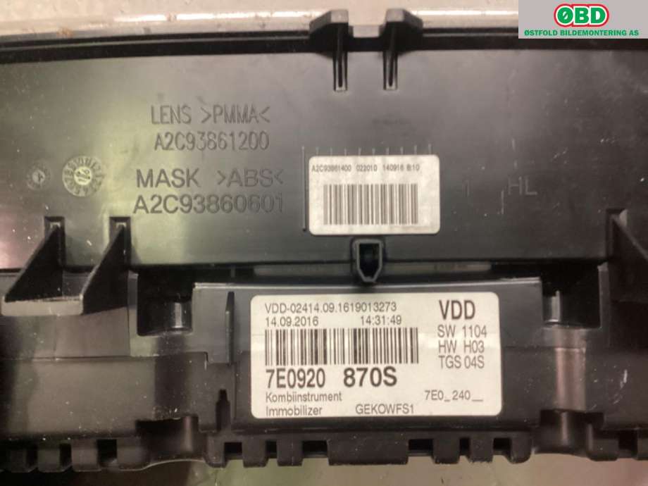 Instrumentpanel til VW Transporter / Caravelle 2015-2019 (T6) (T6) (VOLKSWAGEN|7E0 920 870 S||7E0920870S)