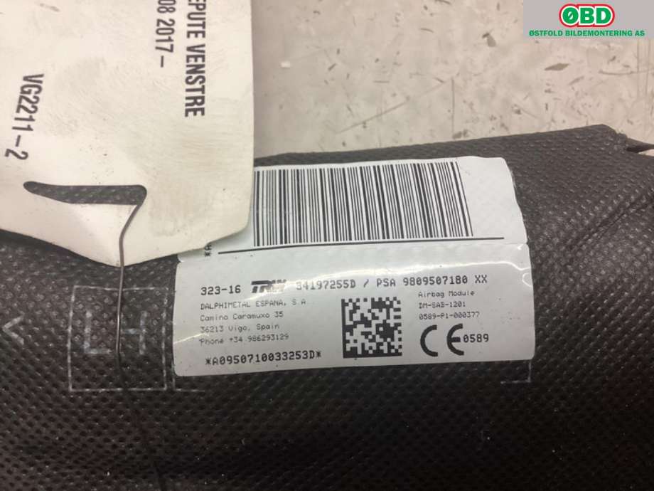 Airbag sidepute venstre til Peugeot 3008 2016-->> (Type II)  (PEUGEOT|)