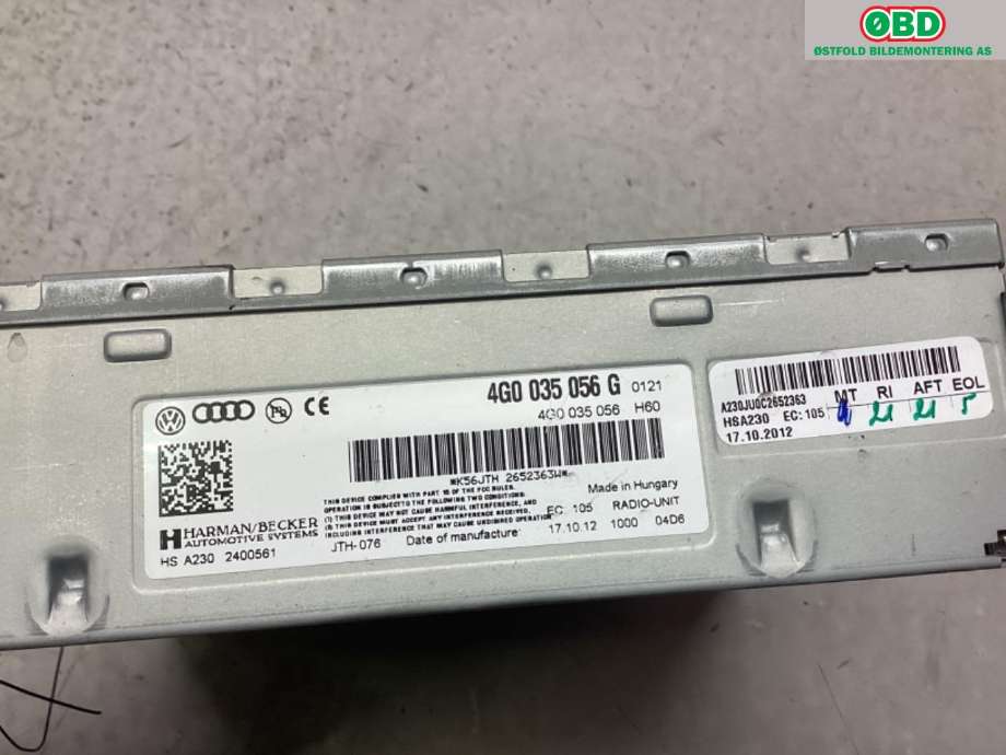 Bilstereo navigasjon til Audi A6, Allroad 2012-2014 (Type III, Fase 1) (C7) (C7) (AUDI|4G0 035 056 G||4G0035056G)