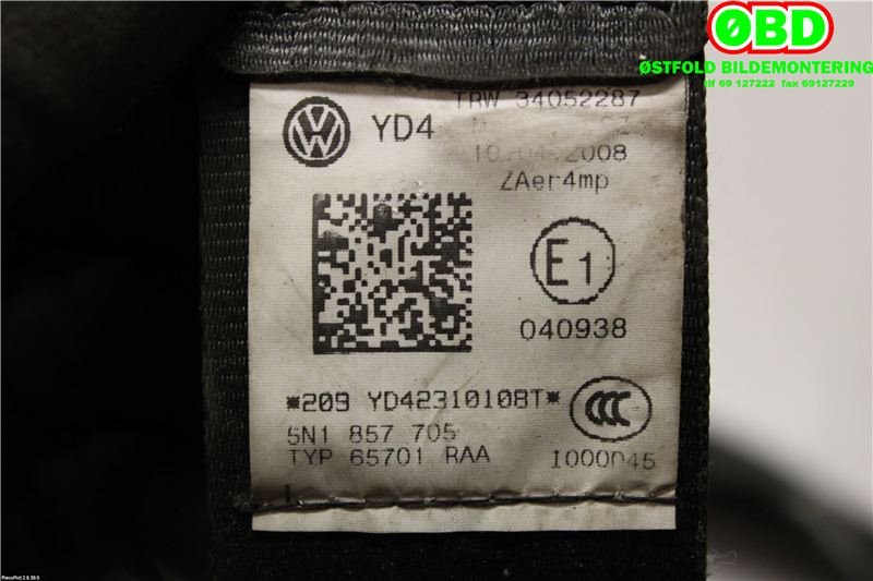 Airbag beltestrammer til VW Tiguan 2007-2011 (Type I, Fase 1)  (VOLKSWAGEN|5N1 857 705 C||5N1857705)