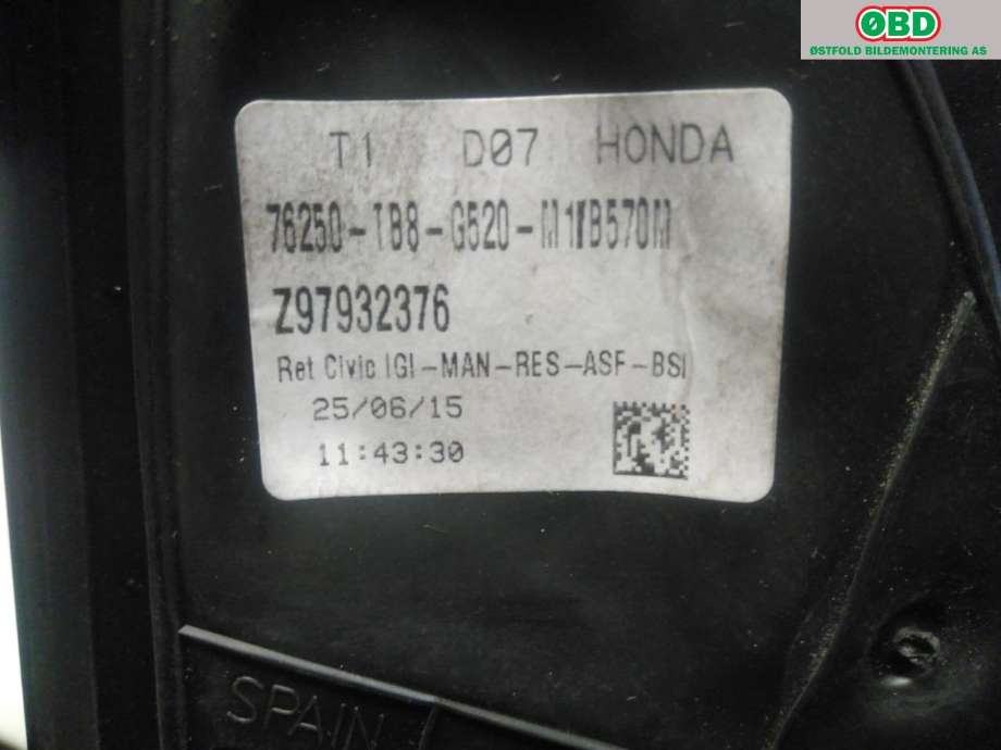 Speil venstre til Honda Civic 2012-2015 (Type IX, Fase 1)  (HONDA|)