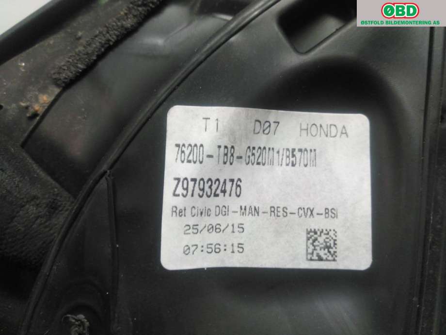 Speil høyre til Honda Civic 2012-2015 (Type IX, Fase 1)  (HONDA|76208-TB8-G52|)