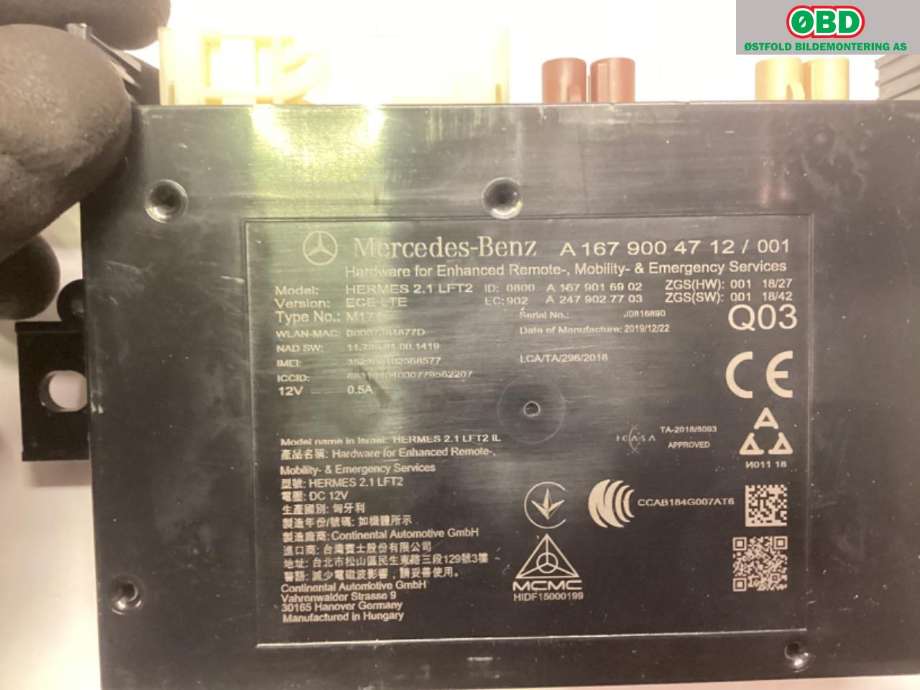 Styreenhet bluetooth til Mercedes GLC 2015-2022 (X253) (X253) (MERCEDES|A 167 900 47 12|)