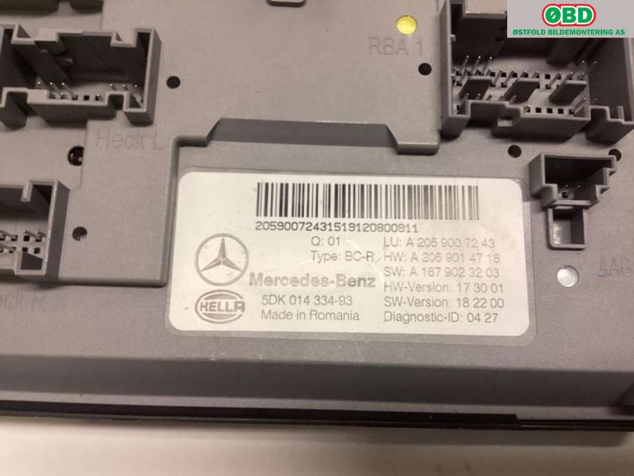 Styreenhet comfort (BCM) til Mercedes GLC 2015-2022 (X253) (X253) (MERCEDES|A 205 900 72 43||2059007243)