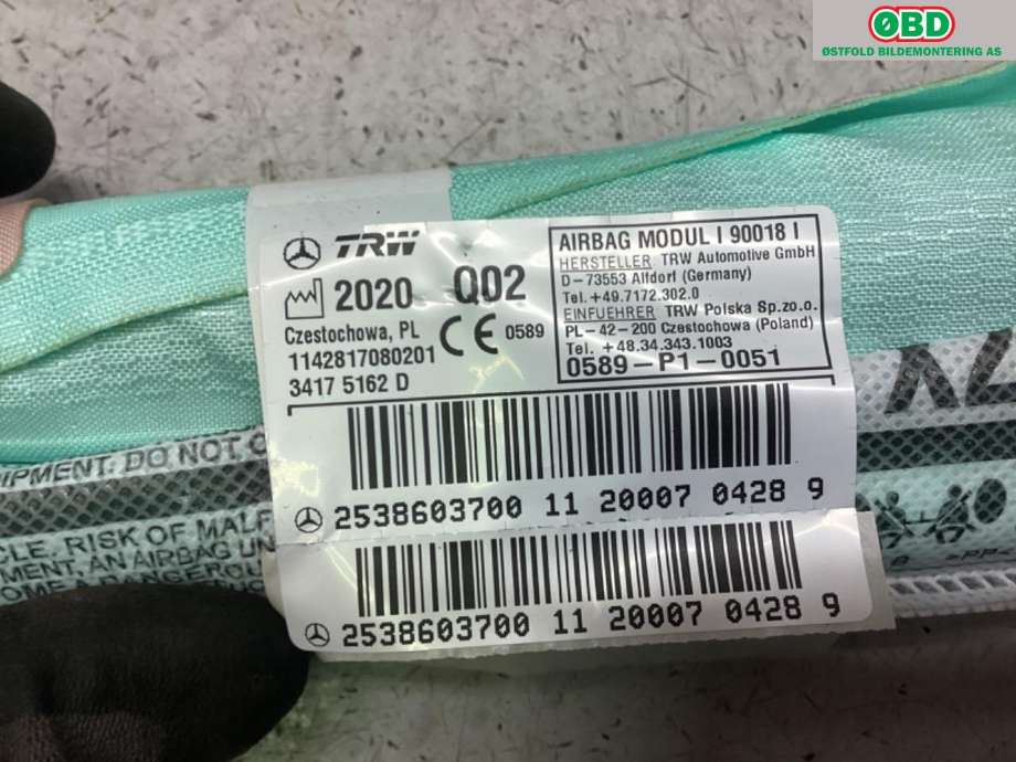 Airbag gardin venstre til Mercedes GLC 2015-2022 (X253) (X253) (MERCEDES|A 253 860 37 00|)
