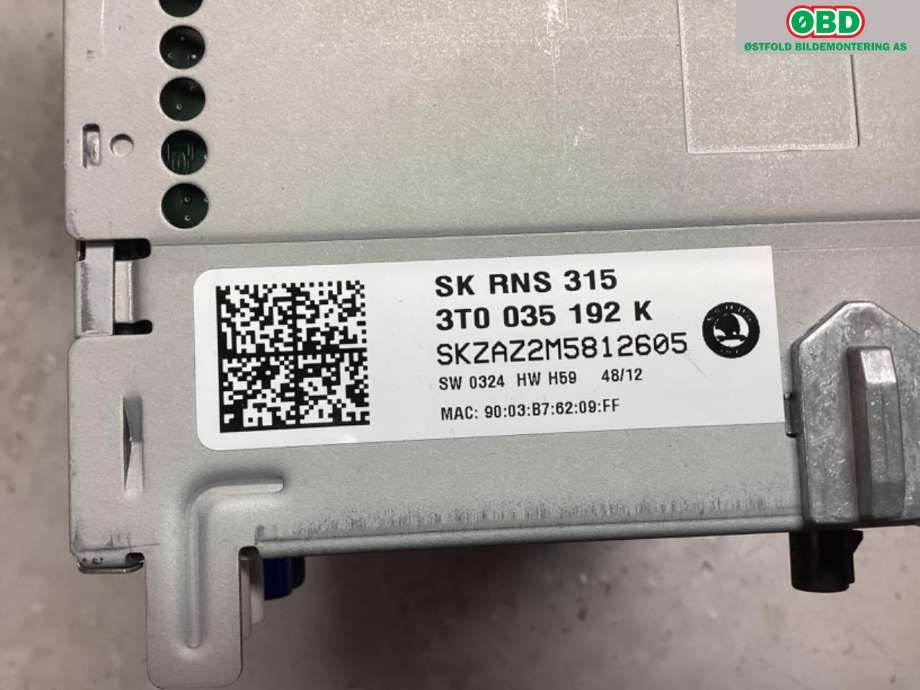 Bilstereo navigasjon til Škoda Superb 2008-2015 (Type II) (SKODA|3T0 035 192 K||3T0035192K)