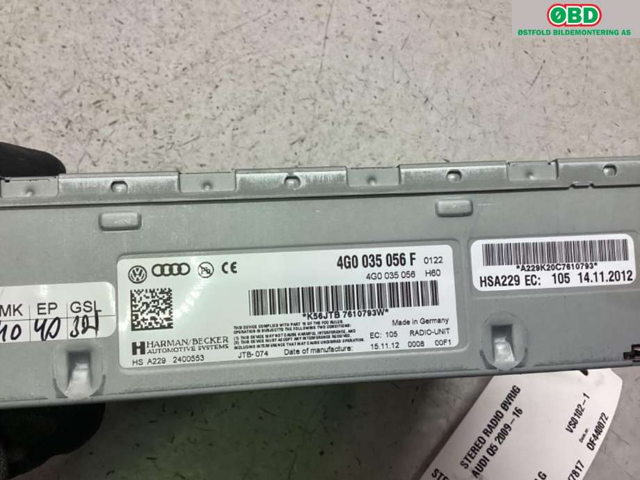 Bilstereo diverse til Audi Q5 2012-2017 (Type I, Fase 2)  (AUDI|4G0 035 056 F|)