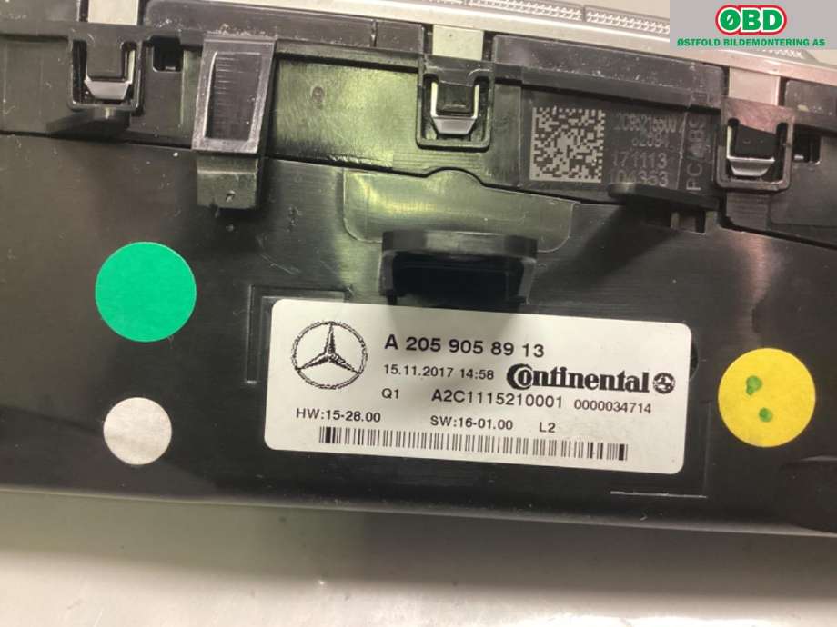 Varmeapparat betjening til Mercedes C-Klasse 2018-2021 (Fase 2) (W205) (W205) (MERCEDES|A 205 905 89 13|A 205 905 43 15|2059058913)