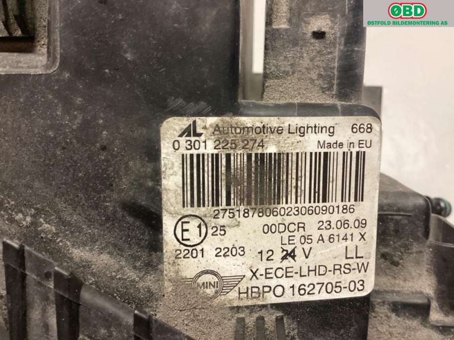 Frontlykt høyre halogen til Mini One/Cooper 2007-2014 (R55-57) (R55-57) (MINI|63 12 7 269 984|)