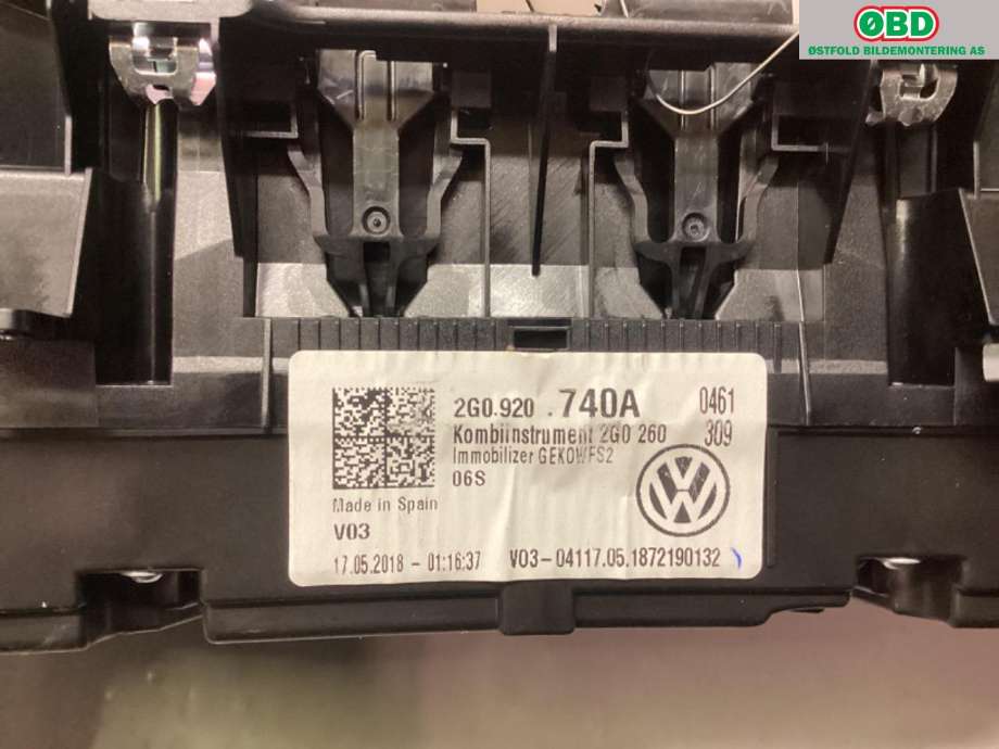 Instrumentpanel til VW Polo 2017-2021 (Type VI, Fase 1)  (VOLKSWAGEN|2G0 920 740 A|)