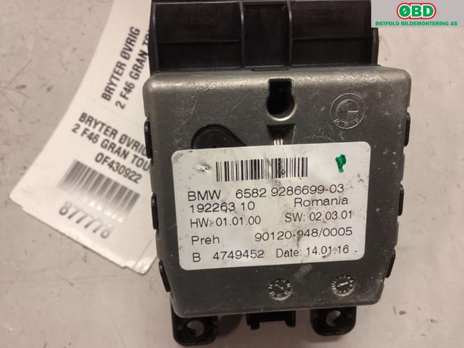 Bryter diverse til BMW 2-Serie, Active/Gran Tourer 2014-->> (F45/F46) (F45/F46) (BMW|65 82 9 286 699||65829286699)