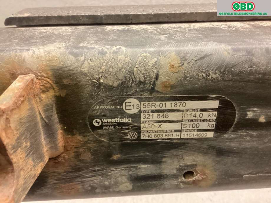 Hengerfeste til VW Transporter / Caravelle 2015-2019 (T6) (T6) (VOLKSWAGEN|7H0 803 881 H|)