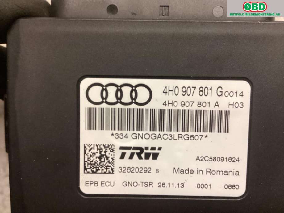 Styreenhet elektrisk parkbrems (EPB - Electric Parking Brake) til Audi A6 2014-2018 (Type IV, Fase 2) (C7) (C7) (AUDI|4H0 907 801 G|)
