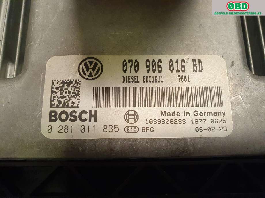Styreenhet motor til VW Transporter / Caravelle 2003-2009 (Fase 1) (T5) (T5) (VOLKSWAGEN|070 906 016 BD|)