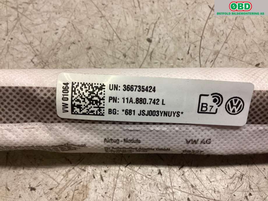 Airbag gardin høyre til VW ID.4 2020-->> (11A 880 742 L|)