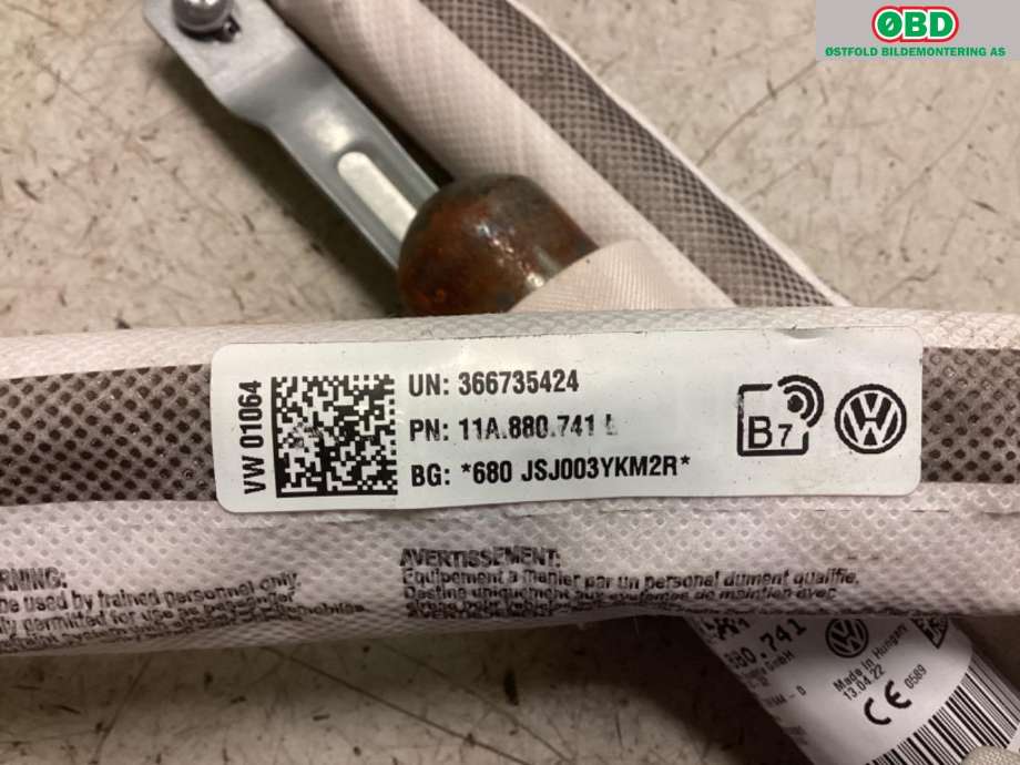 Airbag gardin venstre til VW ID.4 2020-->>  (11A 880 741 L|)