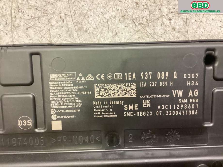 Styreenhet comfort (BCM) til Audi Q4 e-tron 2021-->>  (AUDI|1EA 937 089 Q|)