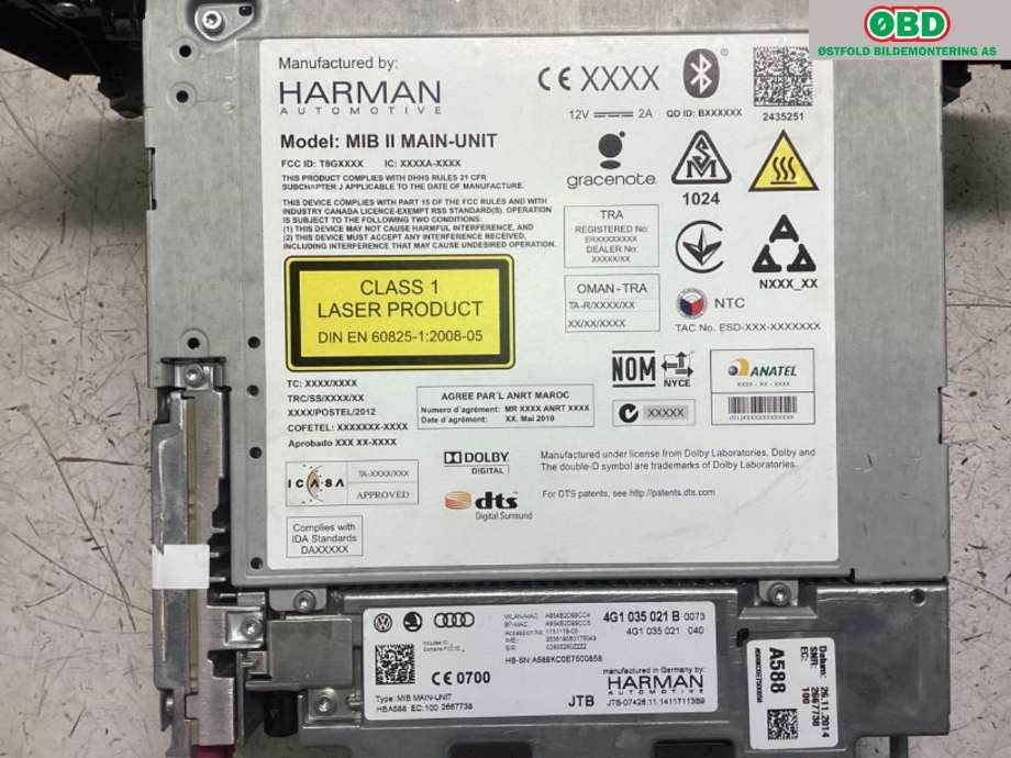 Bilstereo navigasjon til Audi A7 2014-2018 (Type I, Fase 2)  (AUDI|4G1 035 021 B|)