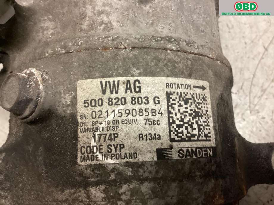 Aircondition kompressor til Škoda Octavia 2013-2016 (Type III, Fase 1)  (SKODA|5Q0 820 803 G|)