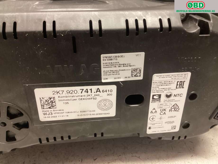 Instrumentpanel til VW Caddy 2020-->> (Type IV)  (VOLKSWAGEN|2K7 920 741 A|)