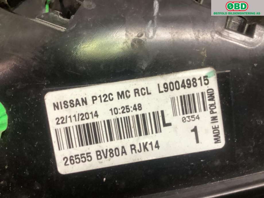 Baklykt venstre til Nissan Juke 2014-2018 (Fase 2)  (NISSAN|26555BV80A|)