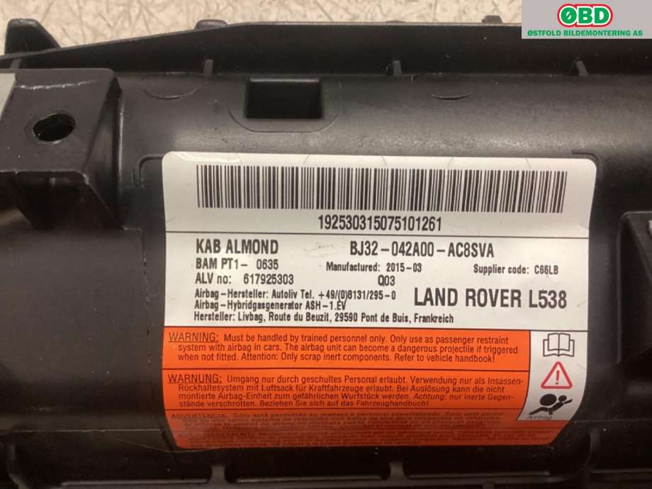 Airbag kne til Land Rover Discovery Sport 2015-2019 (Fase 1)  (LAND-ROVER|LR026035|)