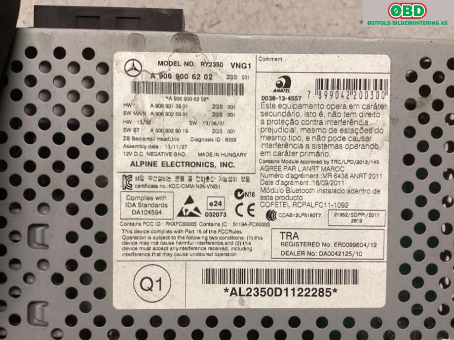 Bilstereo navigasjon til Mercedes Sprinter 2013-2018 (Fase 2) (906) (906) (MERCEDES|A 906 900 43 01|)