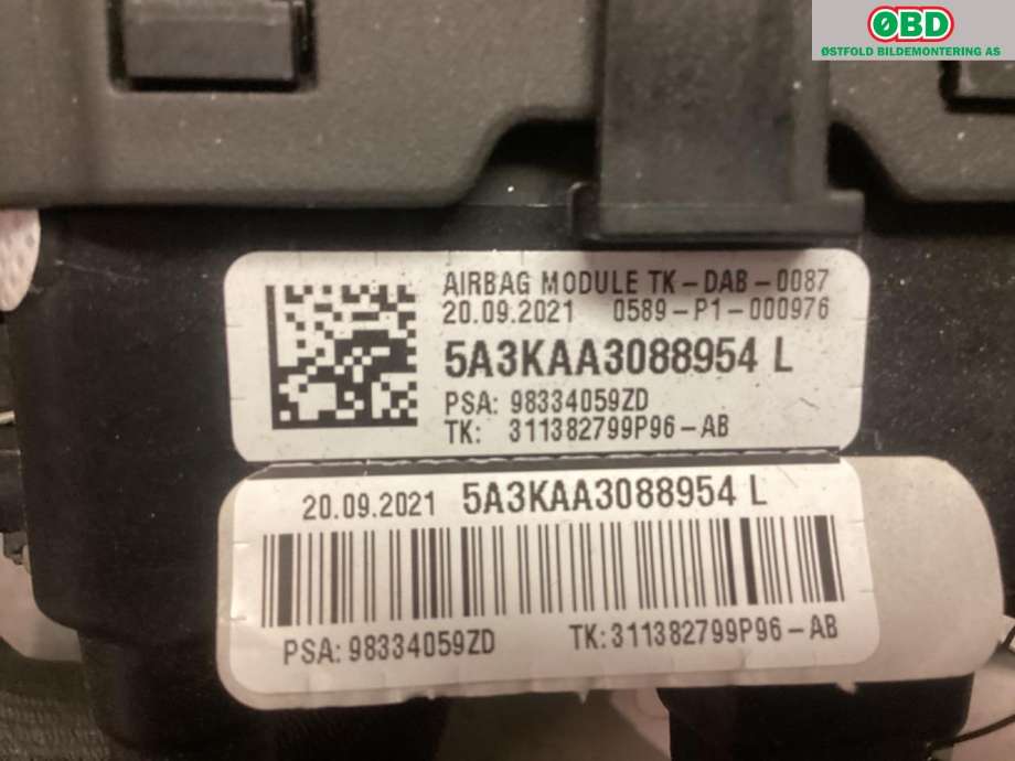 Airbag rattpute til Opel Vivaro C 2020-->>  (|98334059ZD)