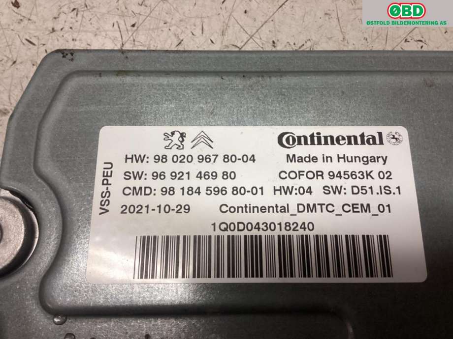 Styreenhet tenning til Opel Vivaro C 2020-->>  (|9802096780)