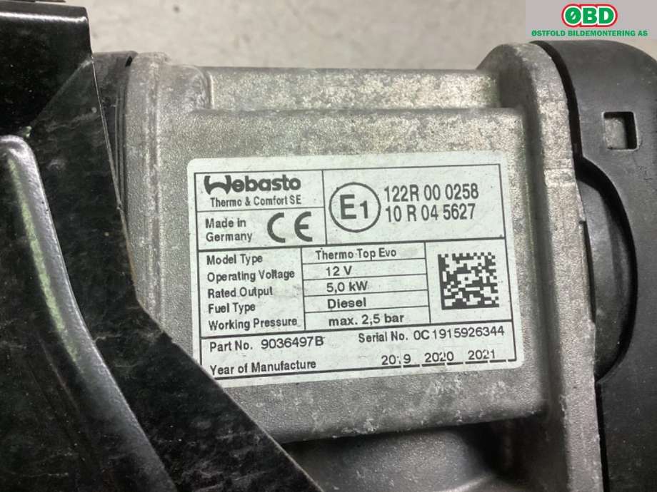Dieselvarmer til Volvo V60 / V60 CC 2018-->> (Type II)  (VOLVO|32275390|)