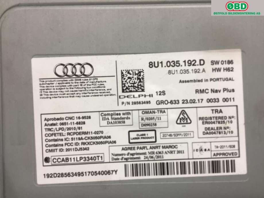 Bilstereo til Audi Q3 2015-2018 (Type I, Fase 2)  (AUDI|8U1 035 192 D|)