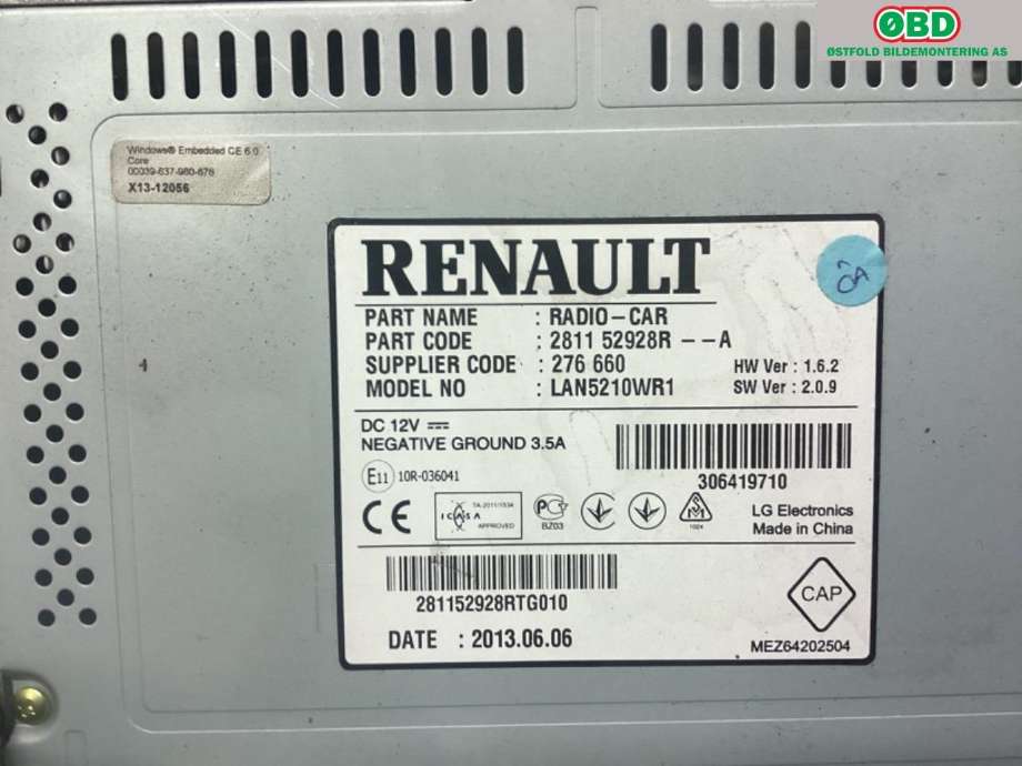 Bilstereo navigasjon til Renault Clio 2012-2016 (Type IV, Fase 1)  (RENAULT|)