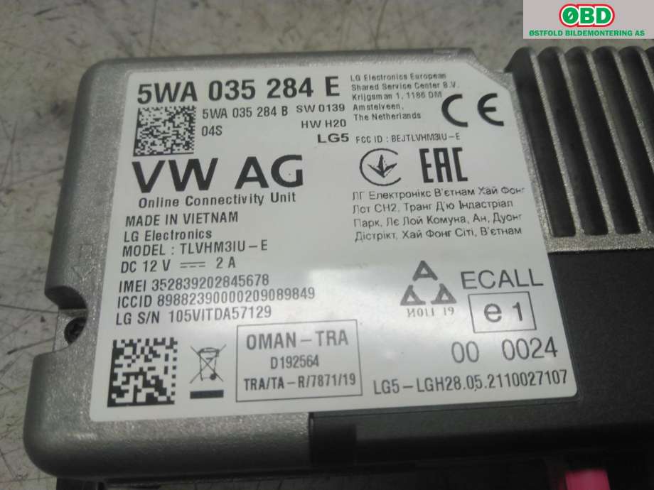 Styreenhet diverse til VW Tiguan 2016-2020 (Type II, Fase 1)  (|5WA035284E)
