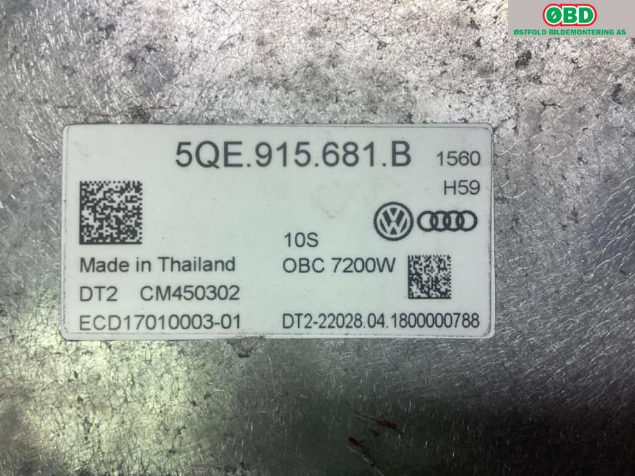 Batterilader (OBC - On Board Charger) til VW e-Golf 2017-2020 (Fase 2) (VOLKSWAGEN|5QE 915 681 N||5QE 915 681 B)