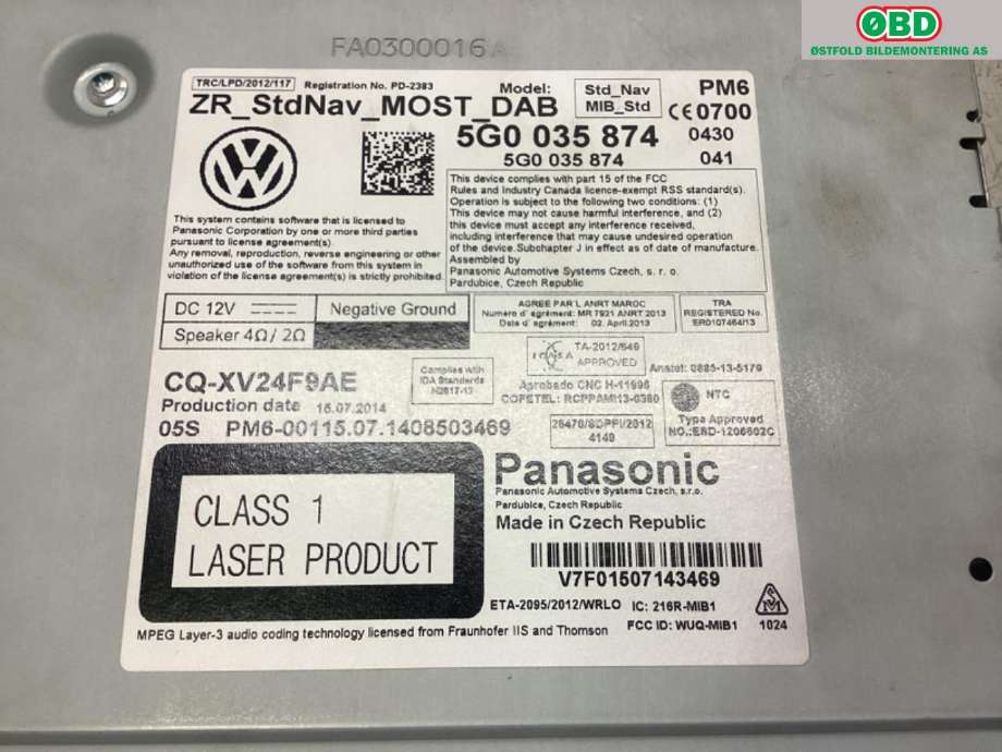 Bilstereo navigasjon til VW Golf Sportsvan 2014-2018  (VOLKSWAGEN|5G0 035 874|)