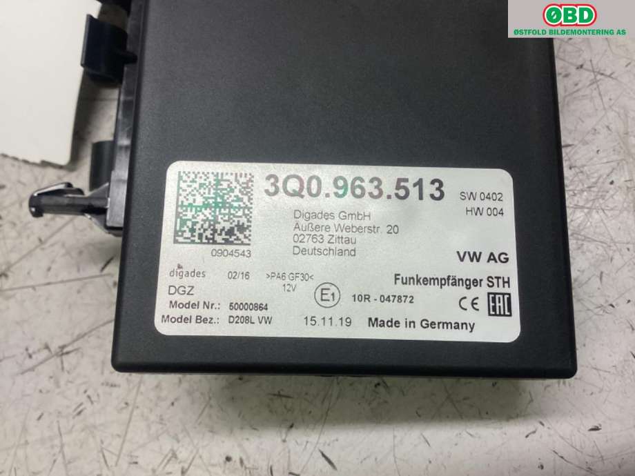 Dieselvarmer til VW Passat 2015-2019 (Fase 1) (B8) (B8) (VOLKSWAGEN|3Q0 963 513|3Q0 963 513 C|)