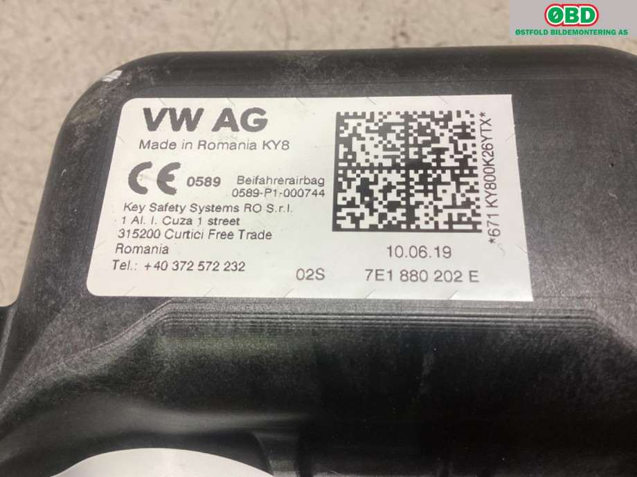 Airbag passasjer til VW Transporter / Caravelle 2019-->> (T6.1) (T6.1) (VOLKSWAGEN|7E1 880 202 E|7L1 880 202 E|)