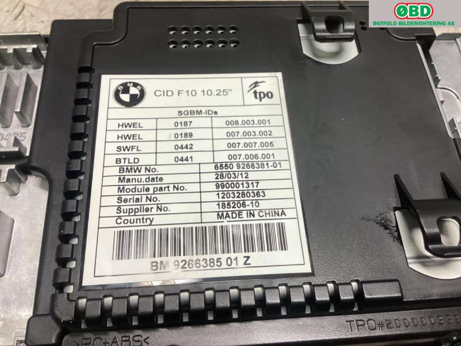 Instrument kjørecomputer til BMW 5-Serie 2010-2017 (F10/F11) (F10/F11) (BMW|65 50 9 266 385|)