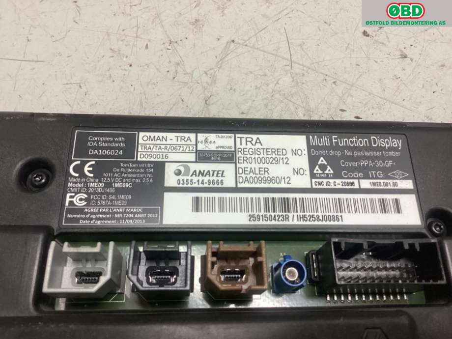 Instrument kjørecomputer til Renault Zoe 2013-2019 (Fase 1)  (RENAULT|259150423R|259150869R|)