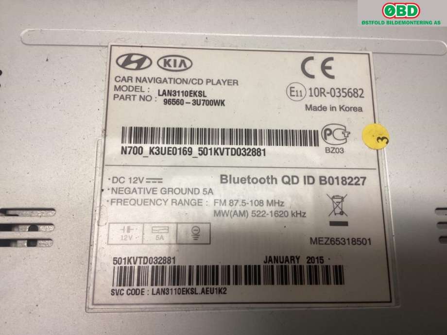 Bilstereo navigasjon til Kia Sportage 2010-2016 (Type III)  (KIA|965603U700|)