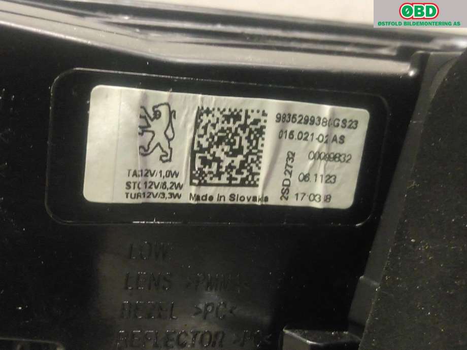 Baklykt høyre til Peugeot 308 2021-->> (Type III) (PEUGEOT|98 352 993 80|)