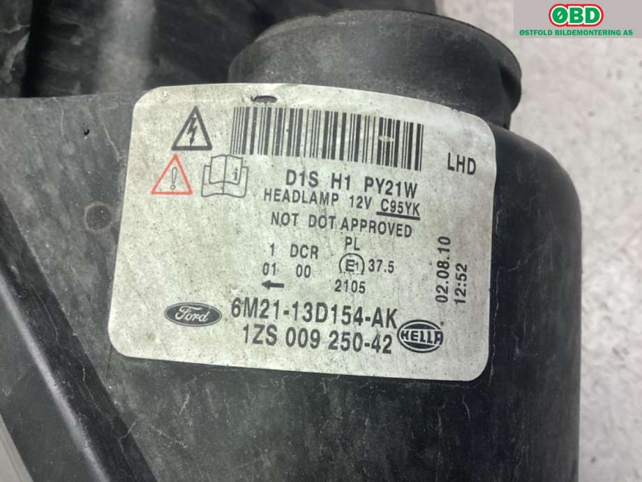 Frontlykt høyre halogen til Ford S-Max 2010-2015 (Type I, Fase 2)  (FORD|1801373|)