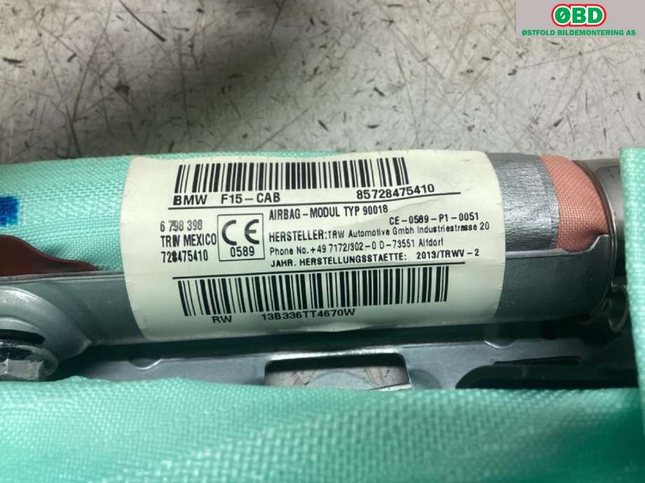 Airbag gardin høyre til BMW X5 2013-2018 (F15) (F15) (BMW|72 12 7 284 754|)