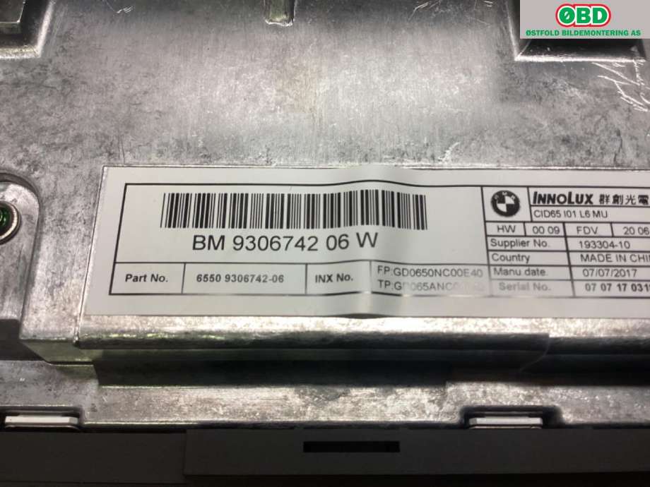 Instrument kjørecomputer til BMW i3 2013-2022  (BMW|65 50 9 306 742|)