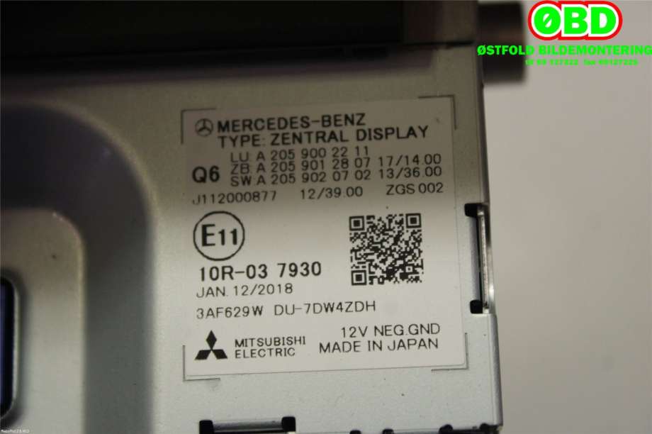 Instrument kjørecomputer til Mercedes C-Klasse 2018-2021 (Fase 2) (W205) (W205) (MERCEDES|A 205 900 22 11||2059002211)