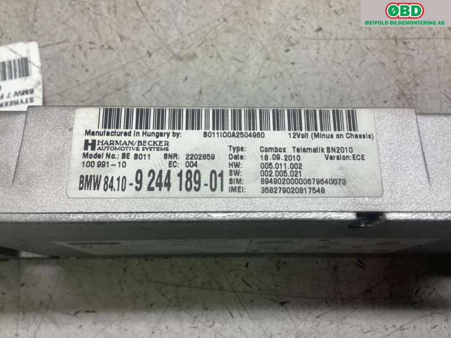 Styreenhet diverse til BMW 7-Serie 2009-2015 (F01/F02/F03/F04) (F01/F02/F03/F04) (BMW|84 10 9 257 151||84109244189)